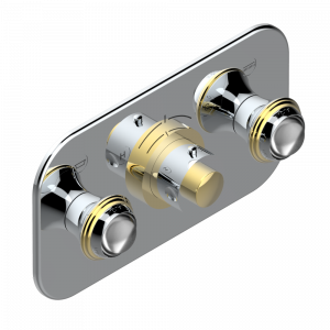 A2J-5401BEH Накладка с ручкой регулировки температуры и двумя маховиками для термостатического смесителя с горизонтальной установкой Thg-paris Papillon Хром/золото