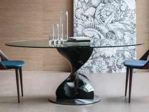 Porada Овальный стол из технополимера со стеклянной столешницей Iron