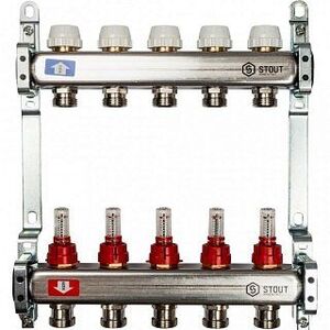 Коллектор из нержавеющей стали на 5 вых. с расходомерами STOUT
