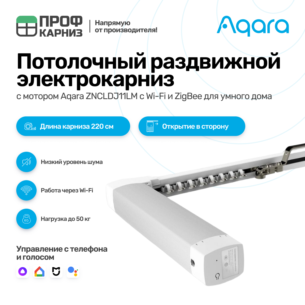 91028860 Умный электрокарниз для раздвижных штор с мотором ZNCLDJ11LM Zigbee 220 в. 2 м Раздвижка в сторону (мотор слева) STLM-0448624 AQARA