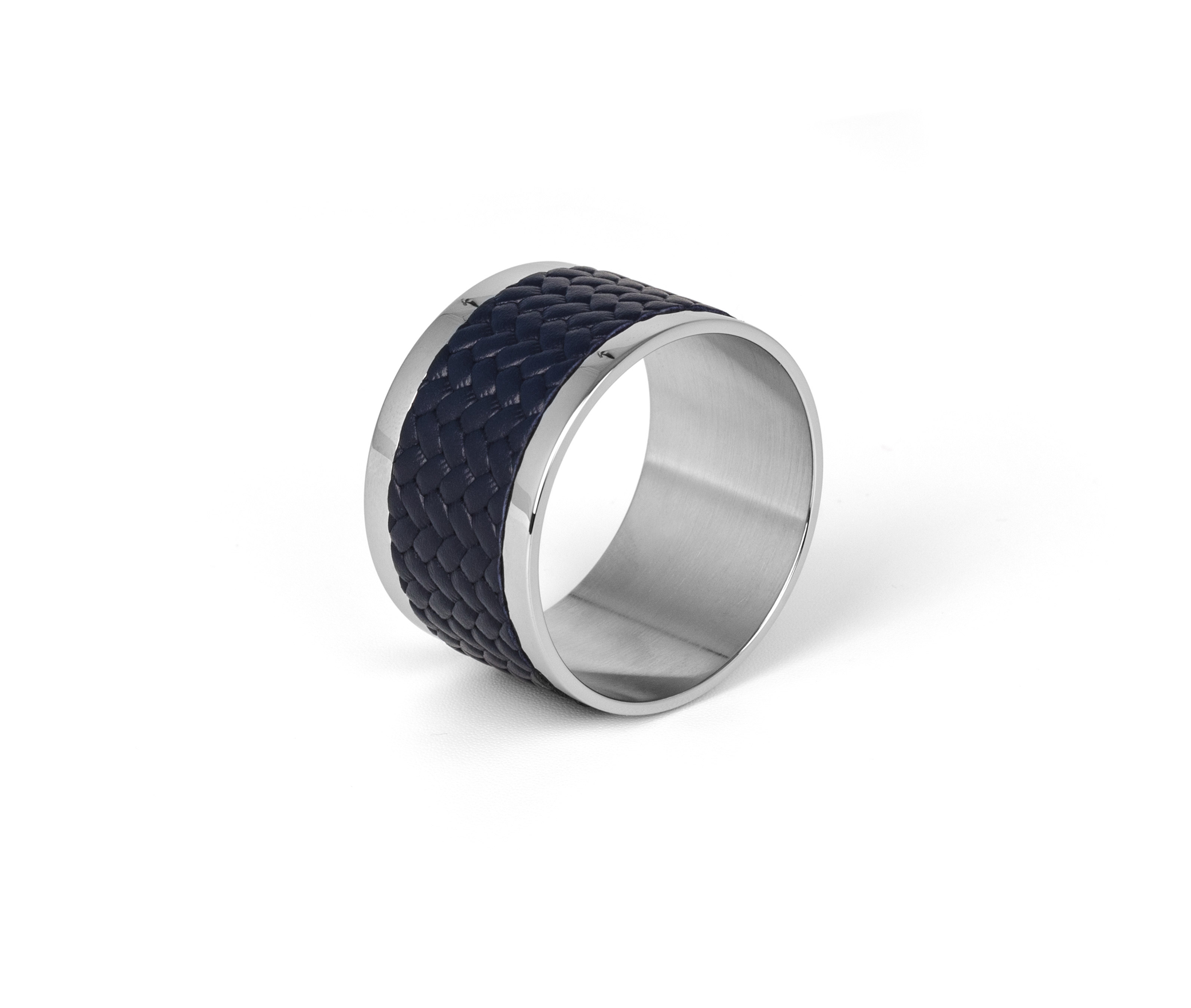 Кольцо для салфеток Saturno - 5XH3 см / металл-финиш_сатин-латунь / плетеная кожа_темно-серый