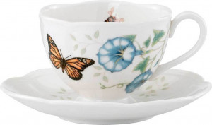 10554189 Lenox Чашка чайная с блюдцем Lenox "Бабочки на лугу.Бабочка Монарх" 240мл Фарфор
