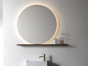 INBANI Круглое деревянное зеркало со встроенной подсветкой с полкой