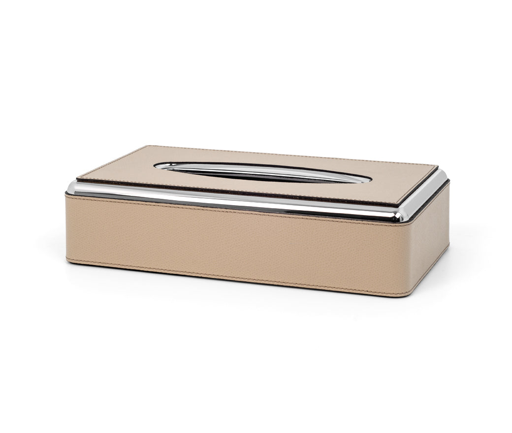 Прямоугольная коробка для салфеток - 14X26XH6 см / металлическая отделка_золото / зернистая кожа_светло-серый