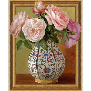 Алмазная мозаика 3D с нанесенной рамкой 40х50 см Бузин И. Розы в фарфоровой вазе (30 цветов) SILVERTOYS