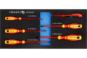 19423410 Набор диэлектрических отверток 1000V и индикатор напряжения 6 шт., ложемент HT7G137 HOEGERT TECHNIK