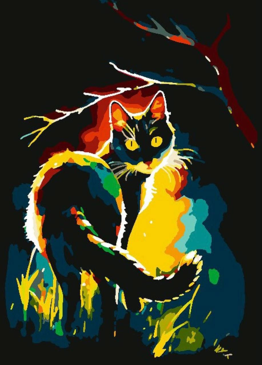 91091863 Картина по номерам на черном холсте 40x50 "Черный кот в красках" STLM-0479736 HOLSTPECHAT