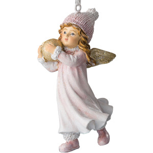 Елочная игрушка "Ангел со снежком" 1x9x22 см мультикомпонентный материал розовый ERICHKRAUSE DECOR