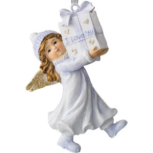 Елочная игрушка "Ангел с подарком" 6x8x3 см мультикомпонентный материал белый ERICHKRAUSE DECOR