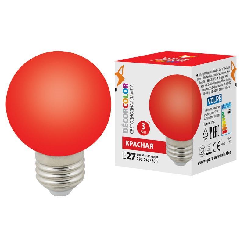 LED-G60-3W/Red/E27/FR/С Лампа светодиодная E27 3W красная UL-00006959 Volpe LED-G60