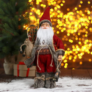 Фигура новогодняя Дед Мороз В красном тулупе с фонарём 19х30 см ЗИМНЕЕ ВОЛШЕБСТВО