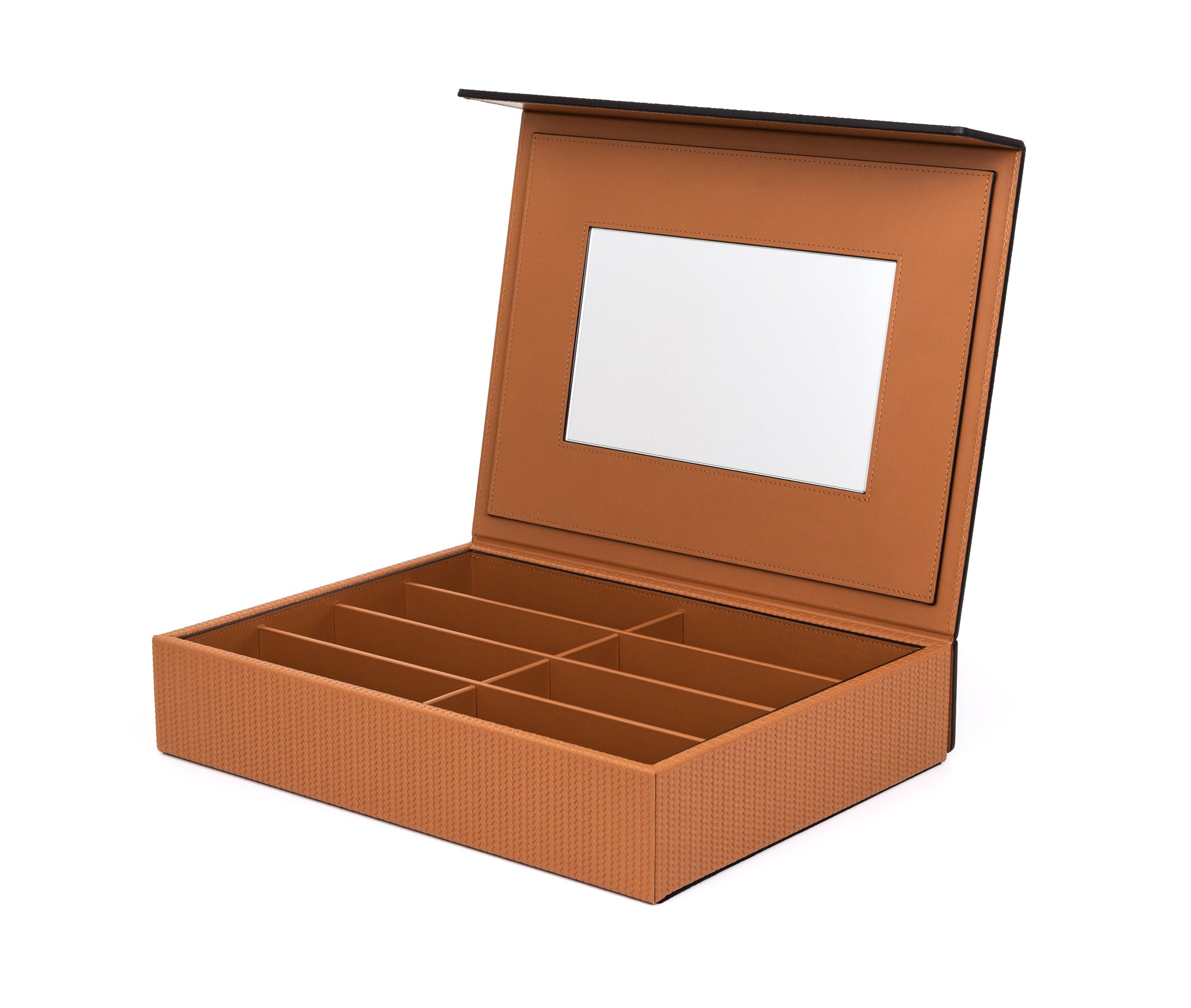 Коробка для очков с зеркалом - 36,8X27,5XH7,5 см / тканая кожа_черный