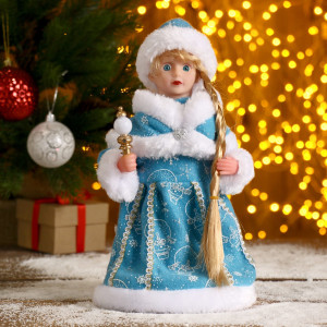 Фигура новогодняя Снегурочка Голубая шубка 30 см, с посохом, с подсветкой, двигается ЗИМНЕЕ ВОЛШЕБСТВО