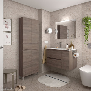 85051 SALGAR Комплект мебели для ванной NOJA 855 ETERNITY OAK + Раковина + Зеркало + Свет Робл Вечность