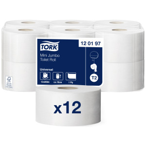 Туалетная бумага в мини-рулонах T2 200 м, 12 рулонов TORK