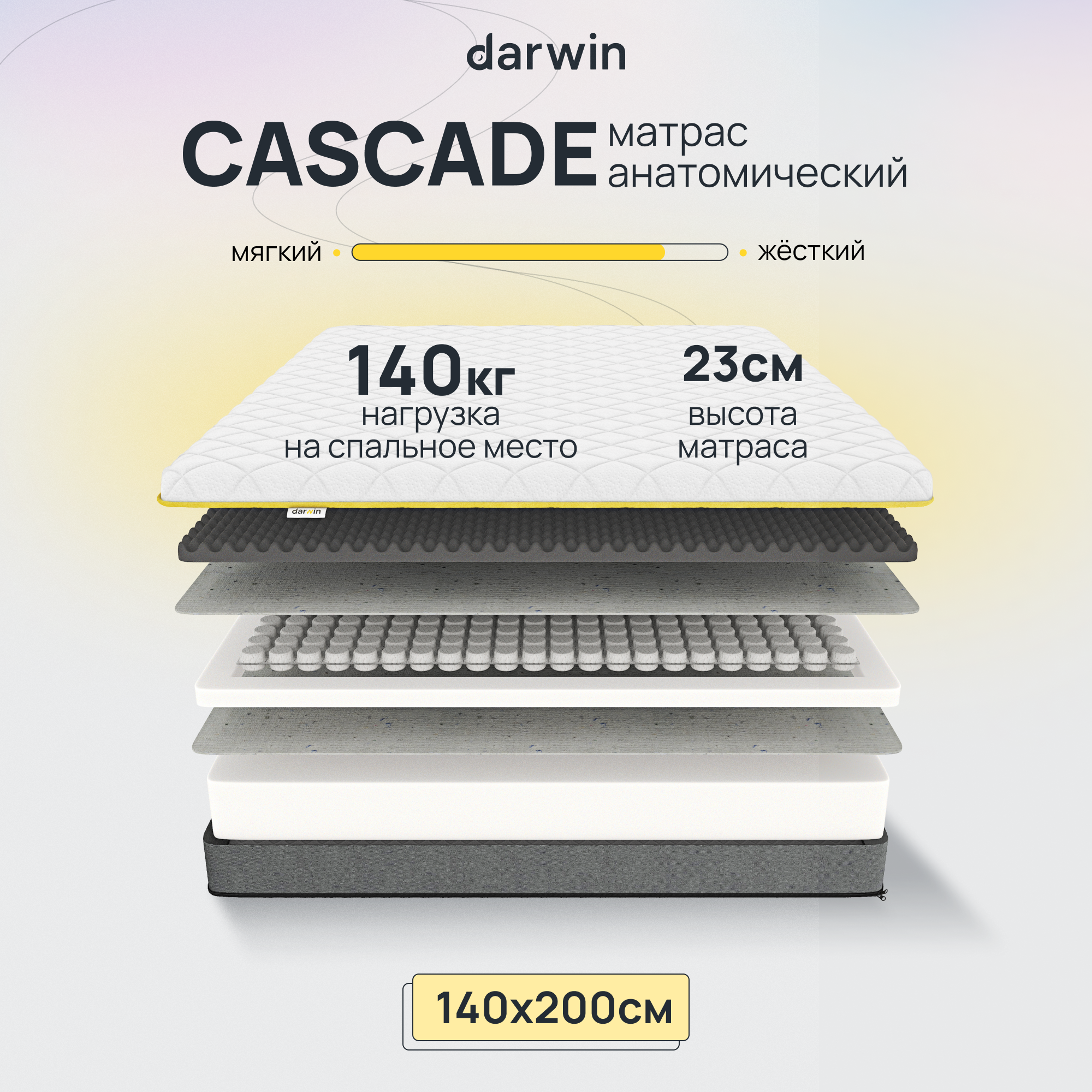 90960332 Матрас Cascade 140x200 см независимый пружинный блок STLM-0428117 DARWIN