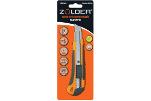 16473985 Технический нож Master с сегментированными лезвиями, 18 мм, 3 лезвия, слайдер 9008 ZOLDER