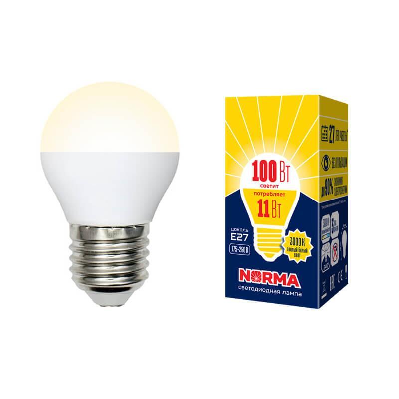 LED-G45-11W/WW/E27/FR/NR Лампа светодиодная E27 11W 3000K матовая UL-00003835 Volpe Norma G