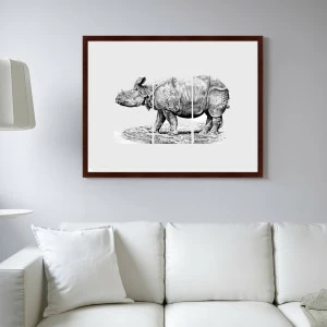 Картина в деревянной раме 78,5х100 см "Носорог" КАРТИНЫ В КВАРТИРУ  093698 Белый;серый;разноцветный