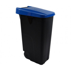 234485 DENOX Контейнер для мусора основа черная с ручкой на колесах с синей крышкой 85 л. Черный с синей крышкой