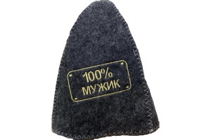 18923424 Банная шапка Классическая, с вышивкой 100% мужик, серая 2042 Банные Секреты