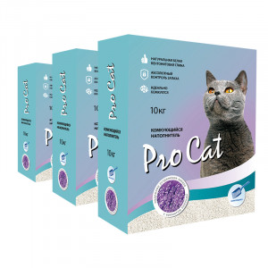 ПР0031296*3 Наполнитель для кошачьего туалета Lavanda комкующийся из экстра белой глины 10кг (упаковка - 3 шт) Pro Cat