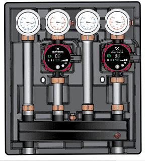 Насосная группа Kombimix 2UK с насосом Grundfos UPM3 Hybrid 15-70 2 прямых контура