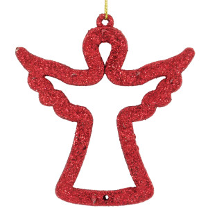 Елочная игрушка «Ангелочек» 9 см глиттер красный