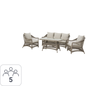 84855745 Набор садовой мебели Idyll алюминий/полиэстер/искусственный ротанг/стекло серый/бежевый: стол, диван и 2 кресла STLM-0056176 NATERIAL