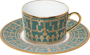 10638204 Haviland Чашка чайная с блюдцем Haviland "Тиара, павлиний глаз" 16,5см (золотой декор) Фарфор