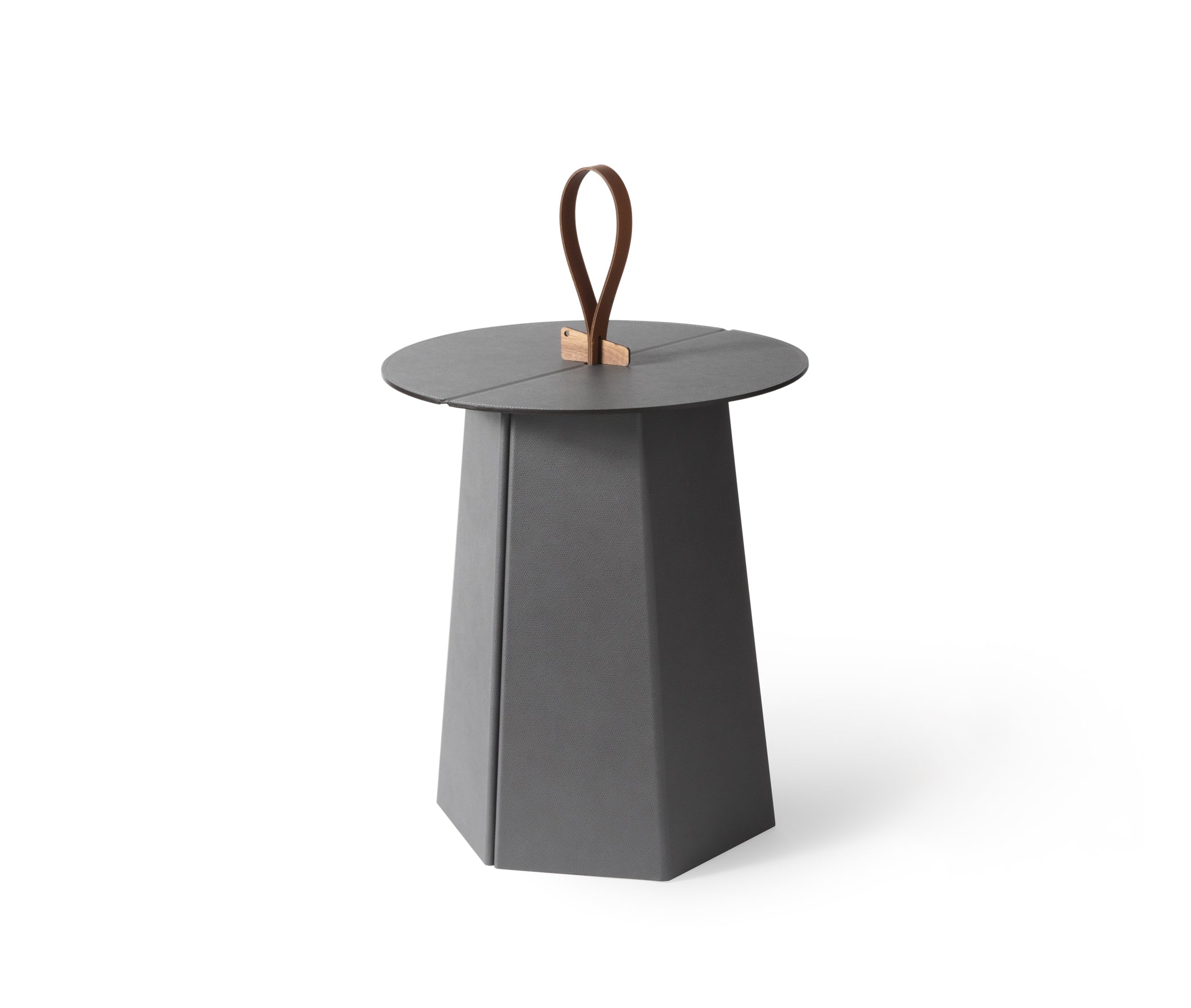 Складной стол Aile - Ø 44X В50 см / зернистая кожа_светло-серый