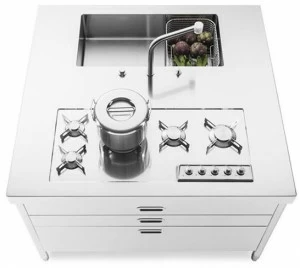 ALPES-INOX Островная кухонная мебель с варочной панелью, ванной и ящиками Liberi in cucina