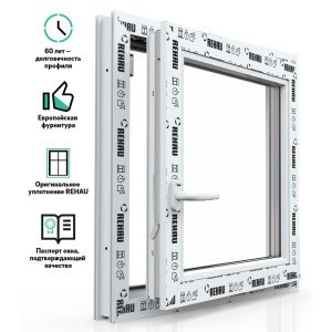 Пластиковое окно ПВХ BLITZ 900х900 мм одностворчатое поворотно-откидное правое однокамерный стеклопакет белое REHAU