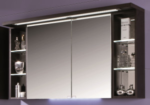 S2A431426R(155) Puris Crescendo, зерк. шкаф (2 двери) c LED подсветкой 1400 мм правый, цвет черный структурный