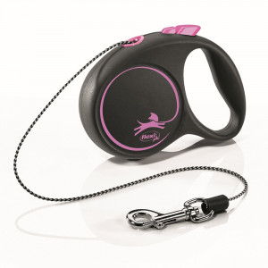 ПР0054797 Рулетка для собак Black Design XS (до 8кг) 3м трос черный/розовый Flexi