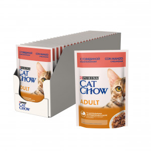 ПР0045315*26 Корм для кошек с говядиной и баклажанами в желе, пауч 85 г (упаковка - 26 шт) Cat Chow