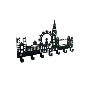 90615175 Ключница настенная "London", сталь, 16x30 см, с 7 крючками, черная STLM-0308586 TEMPACHE