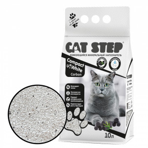 ПР0056546 Наполнитель для кошачьего туалета Compact White Carbon комкующийся минеральный, 10л CAT STEP
