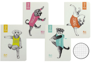 519891 Тетрадь "Dogs Love Yoga" А6, 24 листа, в клетку, в ассортименте Languo