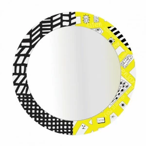 Зеркало круглое черно-желтое с авторским принтом Bonessi Flow BONESSI ДИЗАЙНЕРСКИЕ 117258 Разноцветный