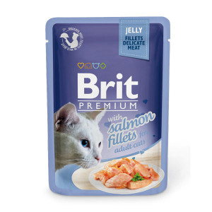 ПР0047470 Корм для кошек Premium Cat Jelly Кусочки из филе лосося в желе пауч 85г Brit