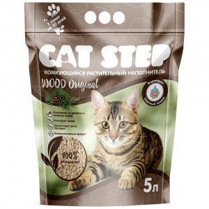 ПР0056551 Наполнитель для кошачьего туалета Wood Original комкующийся растительный, 5л CAT STEP