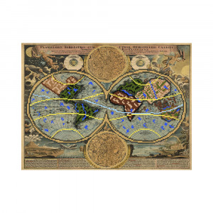 4223 Канва/ткань с рисунком Рисунок на шелке 37 см х 49 см "Карта 18 века" Матренин посад