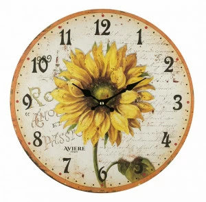 Часы настенные деревянные 35 см бежевые с желтым Aviere AVIERE ЦВЕТЫ 00-3872814 Бежевый;желтый