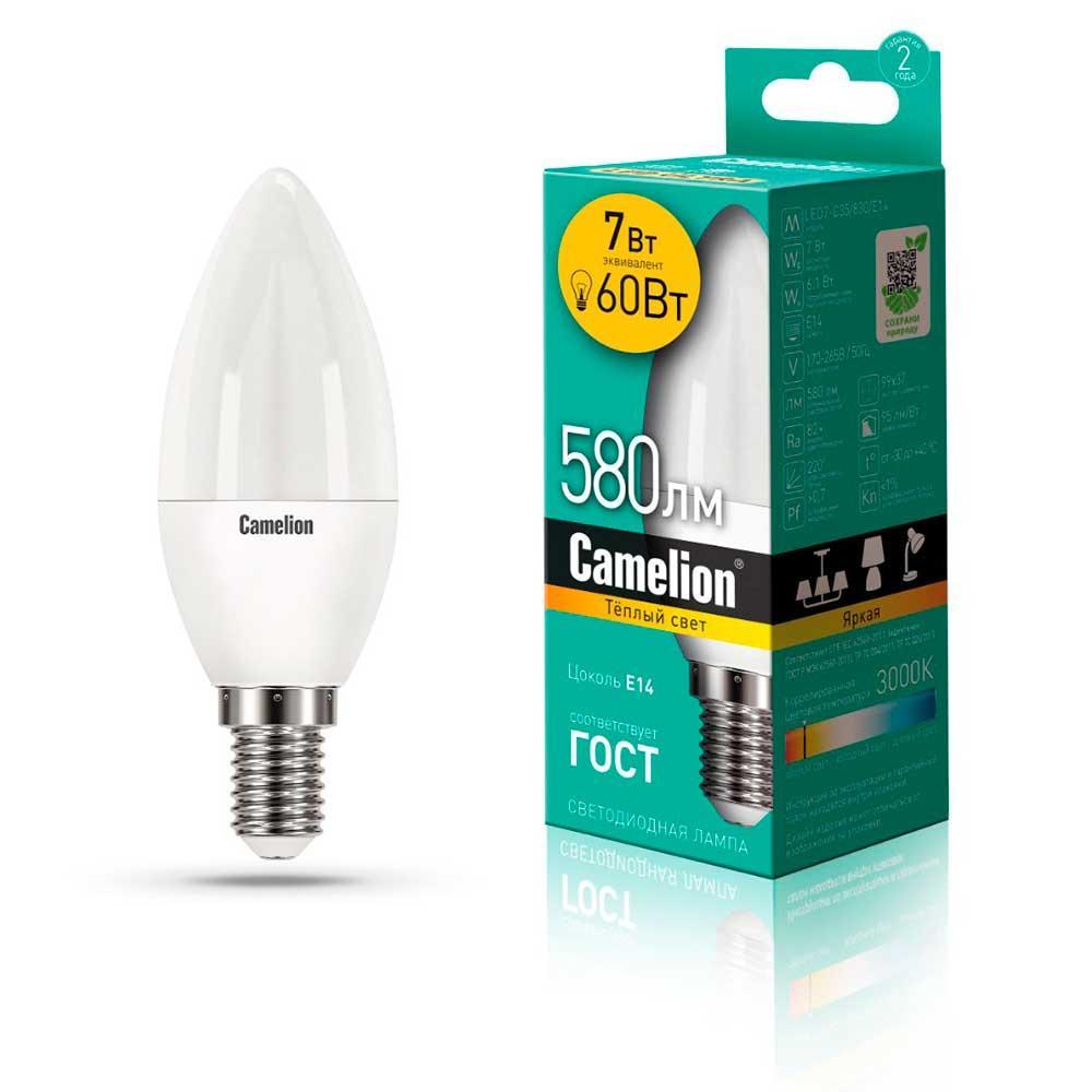 LED7-C35/830/E14 Лампа светодиодная E14 7W 3000K 12073 Camelion