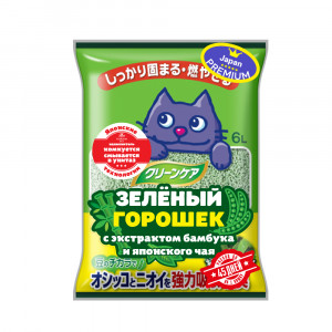ПР0056707 Наполнитель для кошачьего туалета Зелёный горошек с экстр.бамбука и япон. чая 6л Japan Premium Pet