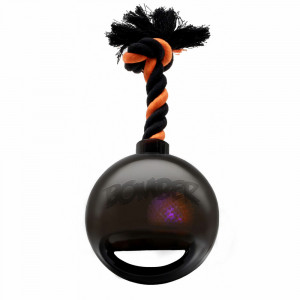 ПР0055872 Игрушка для собак Bomber Мяч светящийся с ручкой на веревке, черный 17см HAGEN