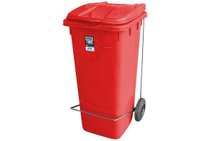 17526852 Прямоугольный мусорный бак 120 л на колесах с педалью пластик красный 1/3 ПЛ-BO998r BORA