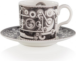 10565481 Royal Crown Derby Чашка кофейная с блюдцем Royal Crown Derby"Стимпанк"90мл(черный фон) Фарфор костяной