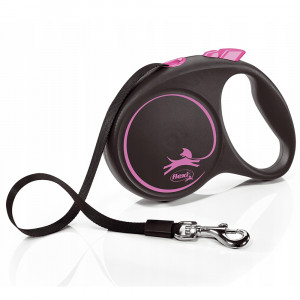 ПР0054795 Рулетка для собак Black Design S (до 15кг) 5м лента черный/розовый Flexi